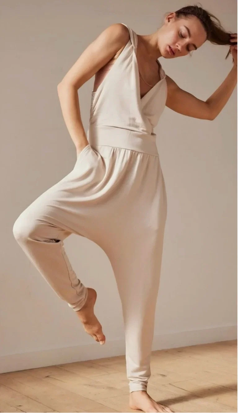 NEW FREE PEOPLE FP MOVEMENT BAMBOO BEIGE SECOND CHANCE ONE PIECE JUMPSUIT SZ L